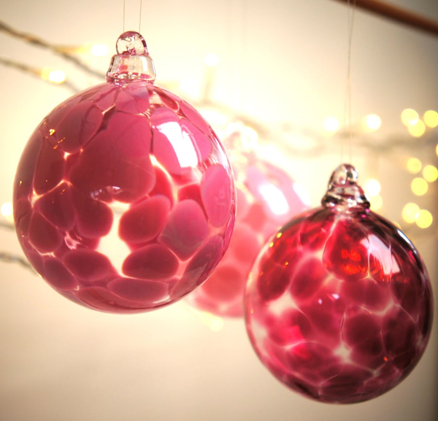 English Rose Pink Handmade Blown Glass Bauble
