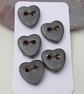 SECONDS 5 Small Heart Shaped Obsidian Handmade Ceramic Buttons - Image 1