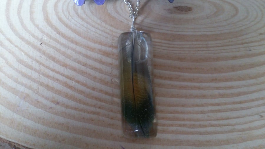 Love Brid Feather in Resin Necklace