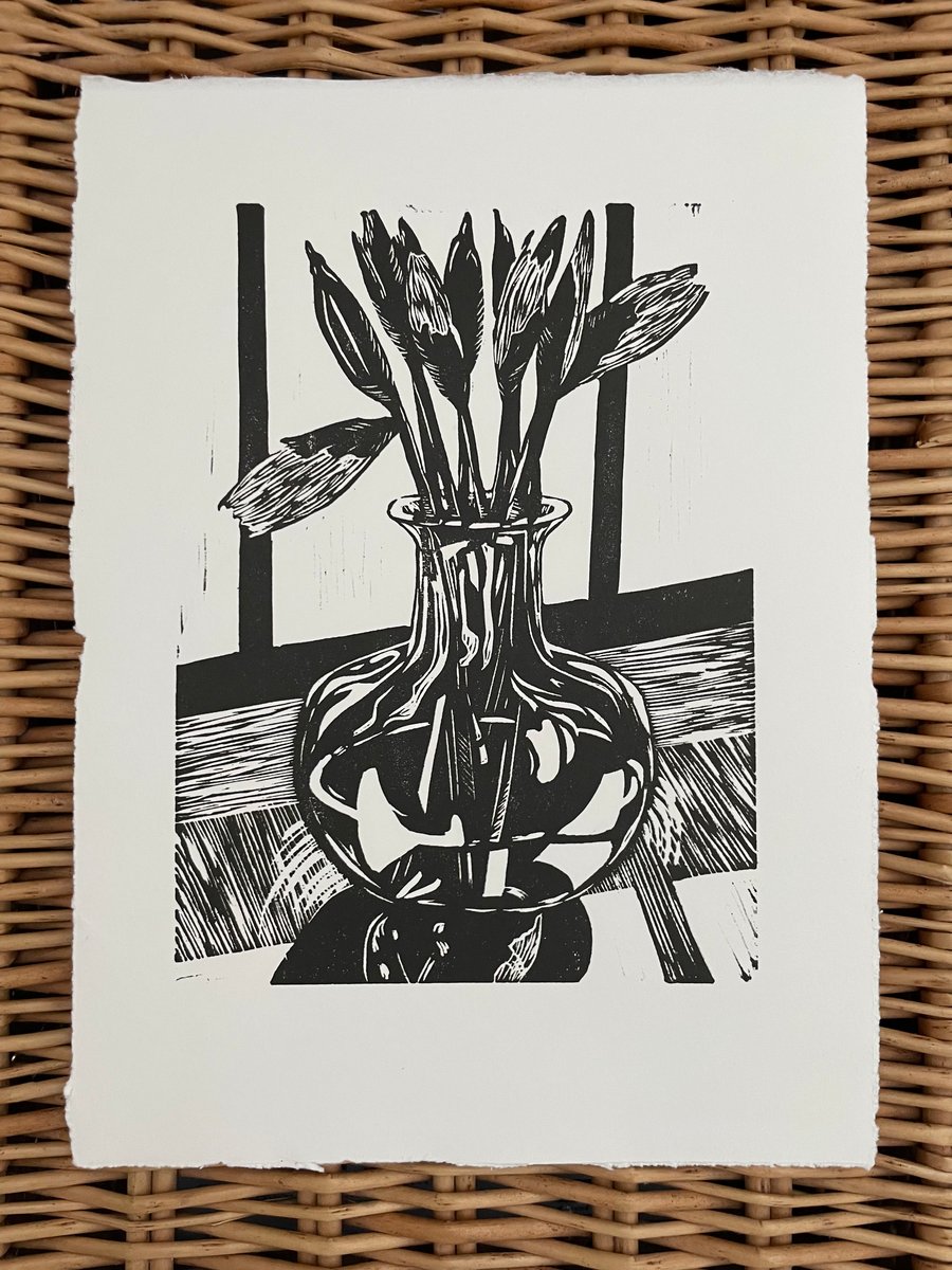 Daffodils - original linocut print