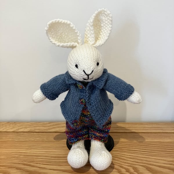 Handmade Knitted Rabbit in Playsuit and Jacket