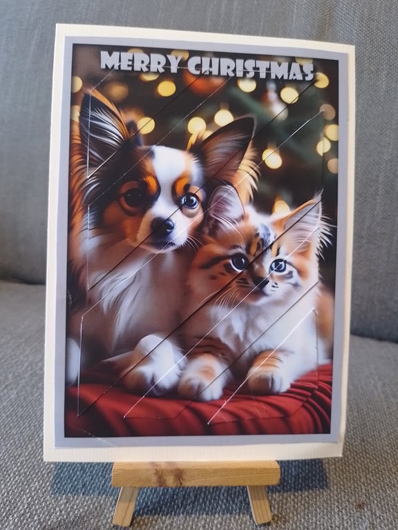 Puppy and Kitten Christmas Love handmade card
