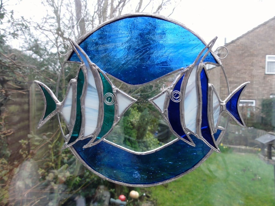 Stained Glass Angel Fish Ring Suncatcher