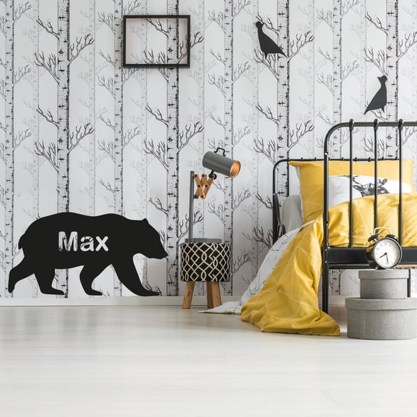 Personalised Bear Name Silhouette Wall Glass Sticker Daddy Bear