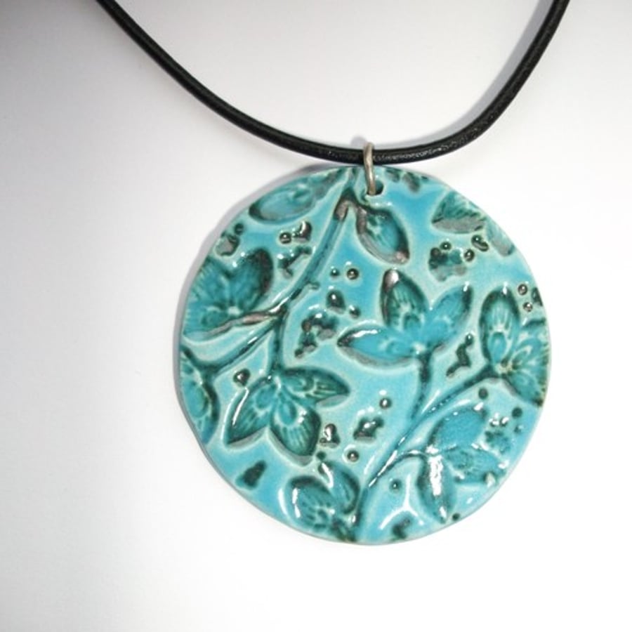 leafy turquoise ceramic pendant