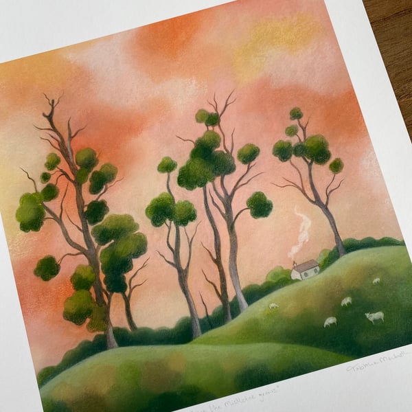 English Landscape Giclee Art Print - "Where the Mistletoe Grows" - tree drawing