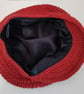 Woollen Crochet Baker Boy Cap in Russet with Navy Lining - Image 5