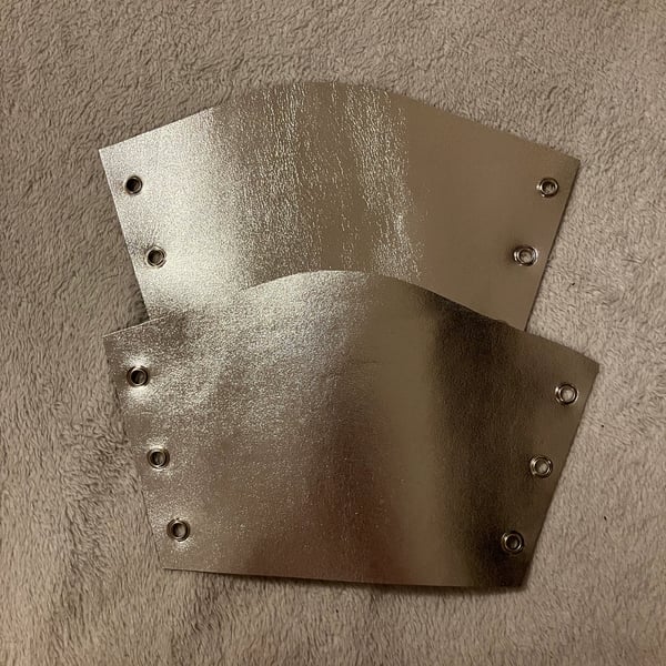 Small Pair Metallic Silver coloured Leather Bracers - FREE SHIPPING