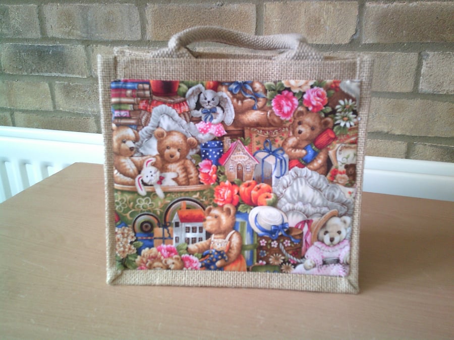 Pretty Teddy Bears Small Jute Bag