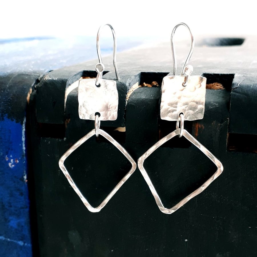 Sterling Silver Abstract Design Drop Earrings