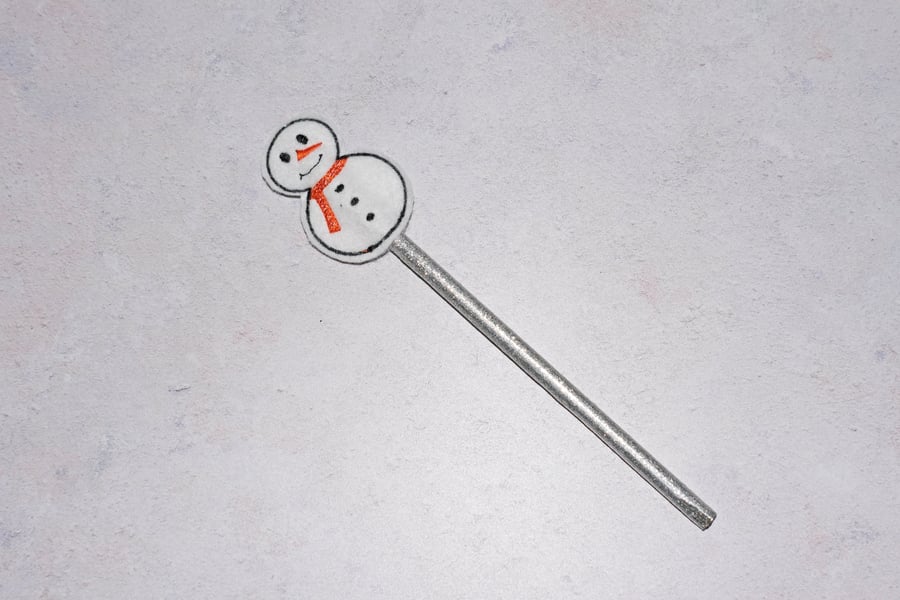 embroidered snowman pencil topper complete with pencil