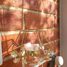 Rose Quartz Crystal Hexagonal Golden Wired Suncatcher