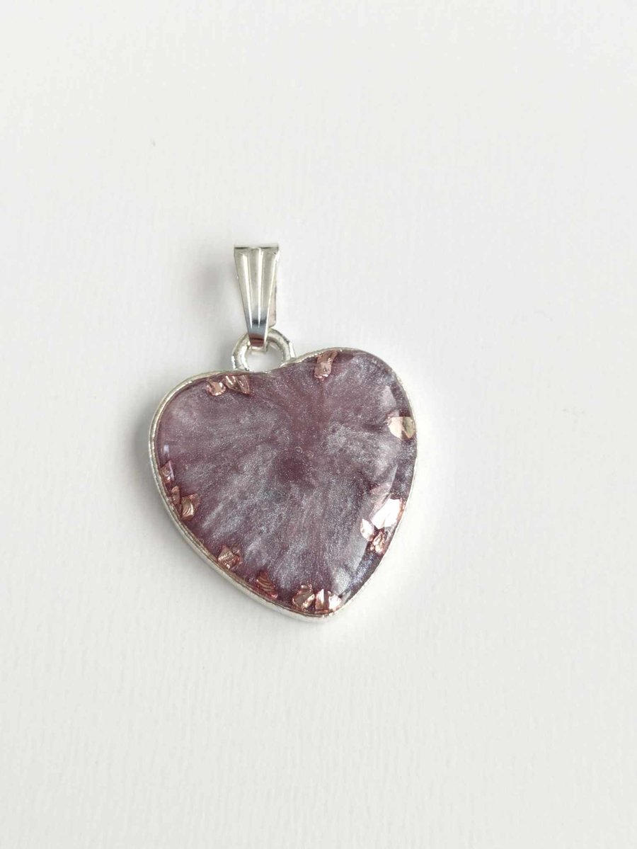 Small Lilac Resin Heart Pendant With Rose Gold Pieces