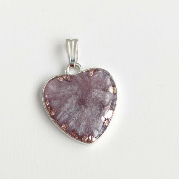 Small Lilac Resin Heart Pendant With Rose Gold Pieces