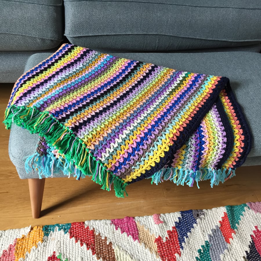 Happy scrappy cotton crochet blanket