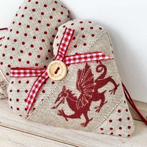 SALE - WELSH DRAGON HEART - polka dots