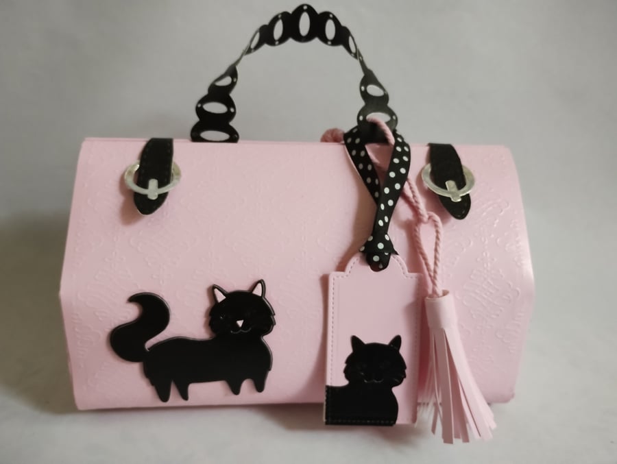 Black Cat Pink and Curvy Handbag Style Gift Box - PURRRfect Pink Kitty 
