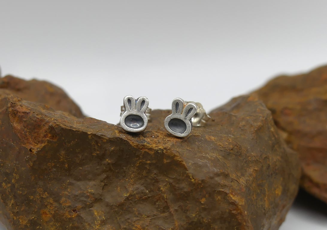 Recycled Sterling Silver Bunny Head Stud Earrings