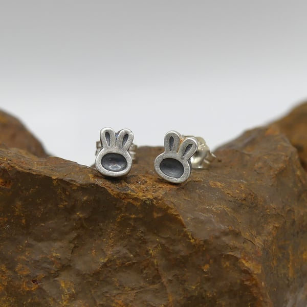 Recycled Sterling Silver Bunny Head Stud Earrings