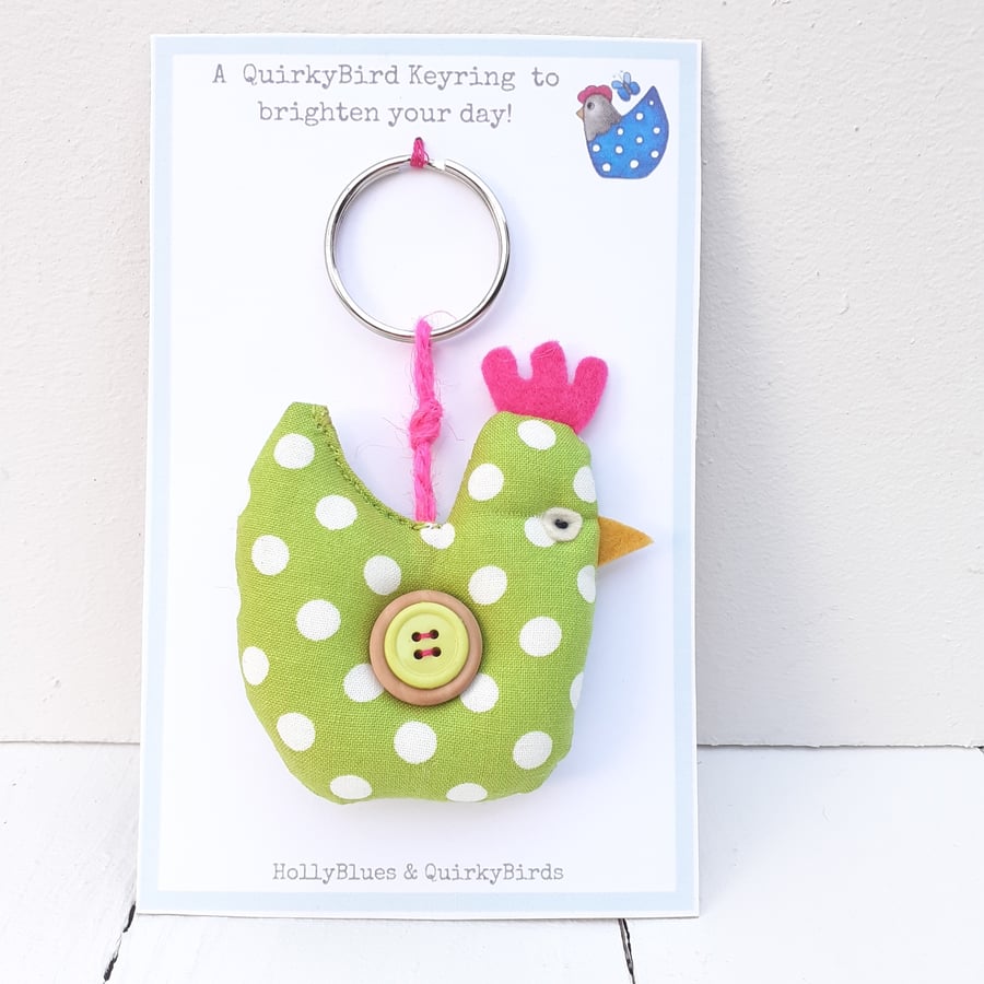 Lime Green Polka Dot Chicken Key Ring 