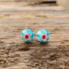 Electric Blue Millefiori Glass Stud Earrings. Sterling Silver Studs. 