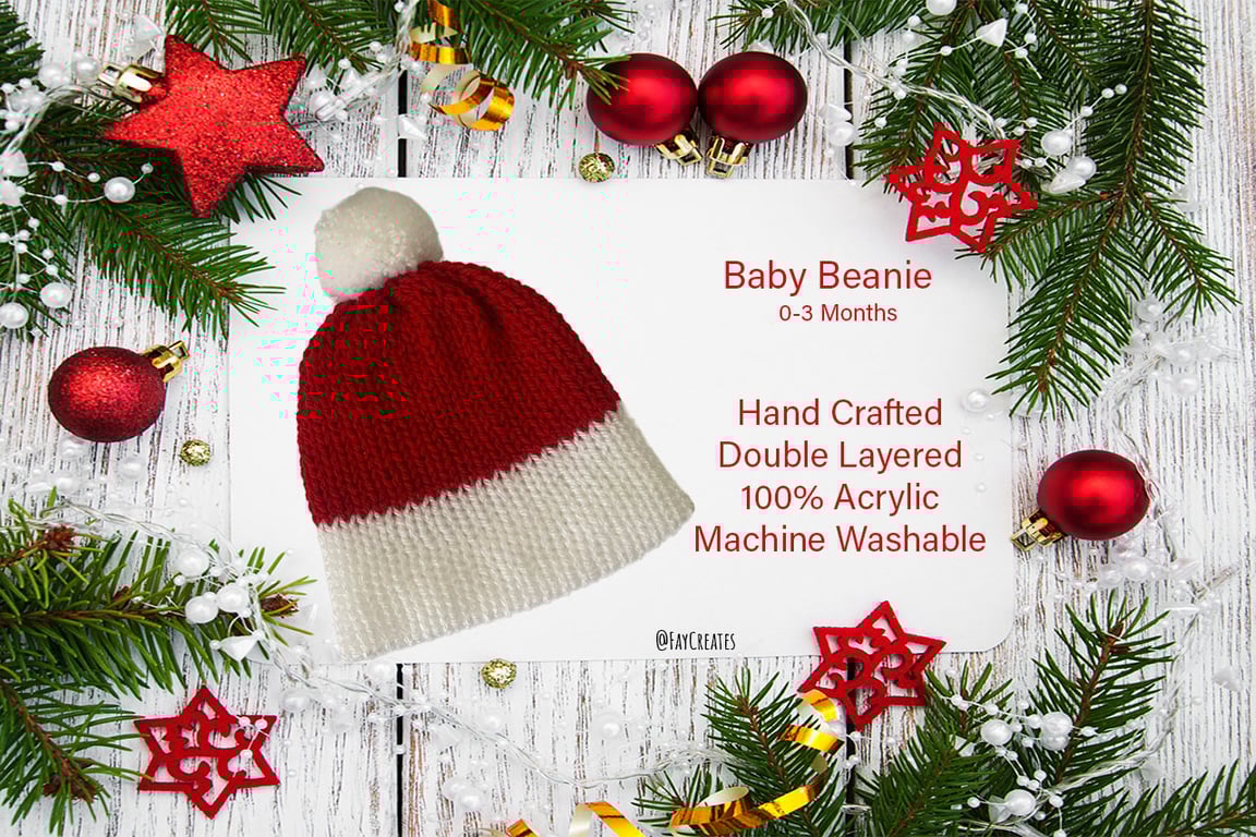 Festive Baby Beanie Hat (0-3 months)
