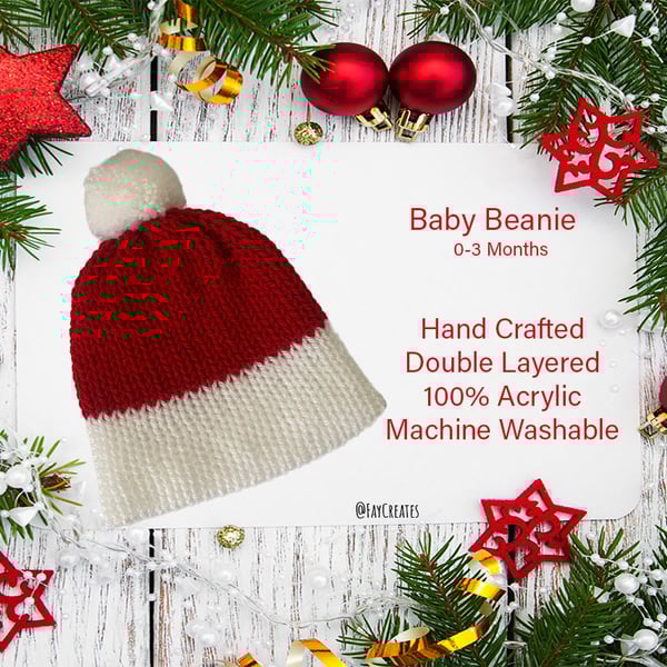 Festive Baby Beanie Hat (0-3 months)