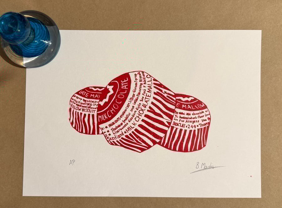 Perfectly Imperfect Teacakes: Hand-Burnished Lino Cut