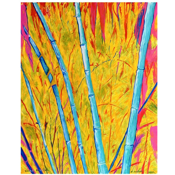 Bamboo Oil Painting Original Jungle Abstract Geometric Canvas Botanical Oil Art