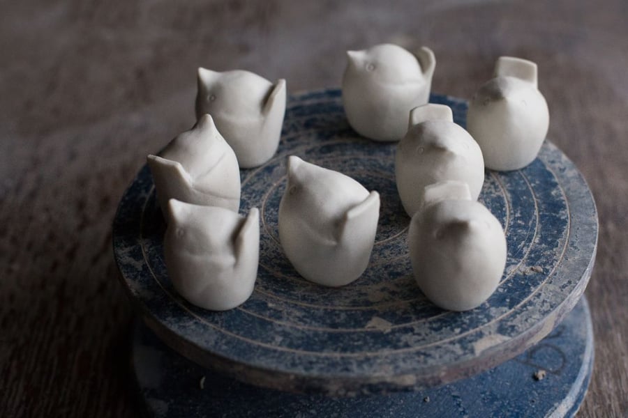 Porcelain wrens - set of two handmade ceramic birds