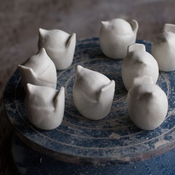 Porcelain wrens - set of two handmade ceramic birds