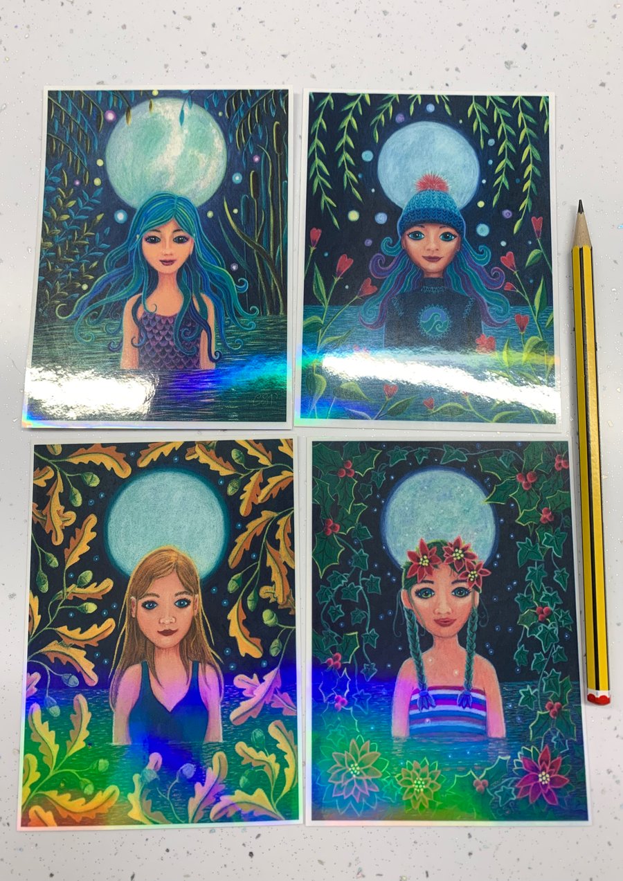 Set of 4 large wild swimming stickers