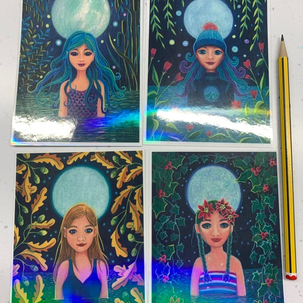 Set of 4 large wild swimming stickers