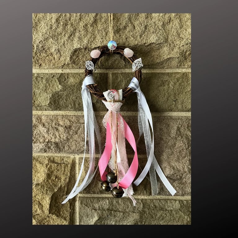 Witch Bells Chimes Wiccan Pagan Spell Ritual Talisman Fairycore Rose Quartz