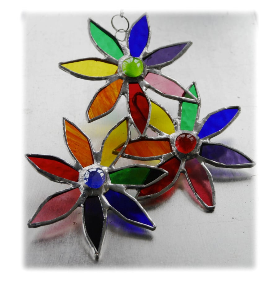 Rainbow Daisy Spray Suncatcher Stained Glass Flowers  3-D 003