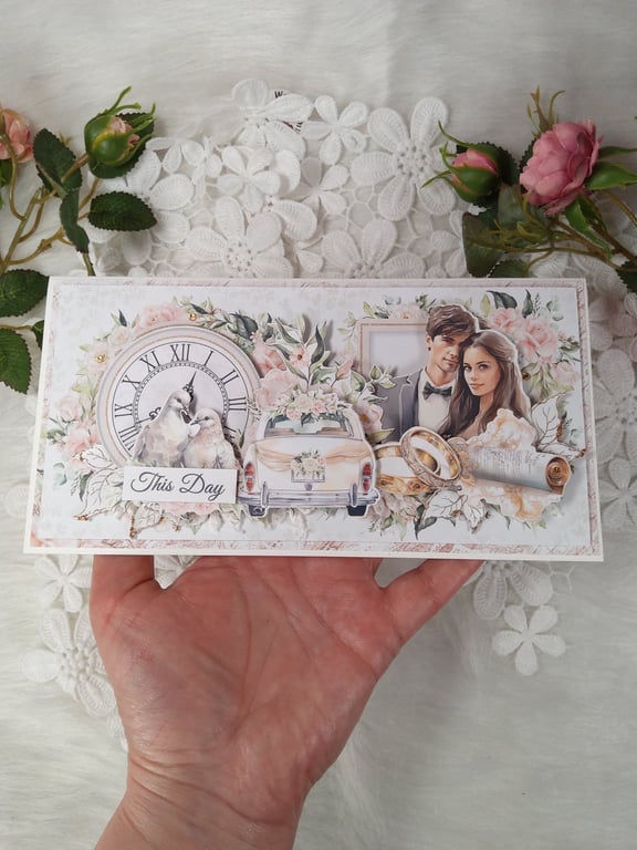 Handmade Wedding Card Elegant Romantic Design (208)