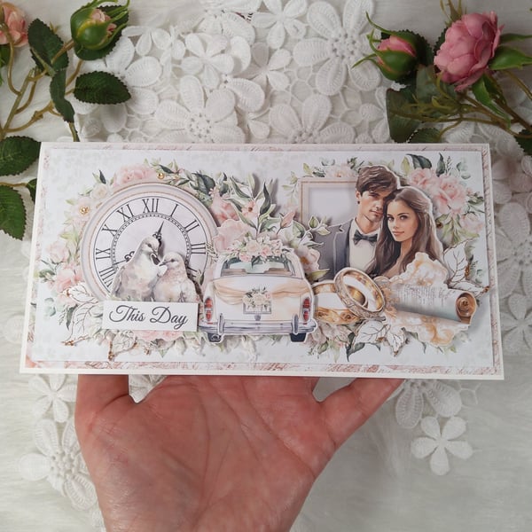 Handmade Wedding Card Elegant Romantic Design (208)