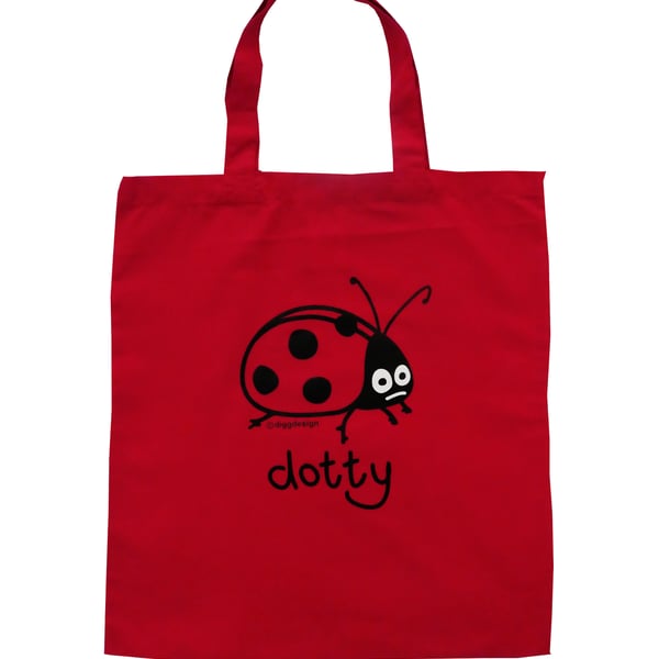 Digg Design LADYBIRD cotton Tote shopper Bag. Jam Red