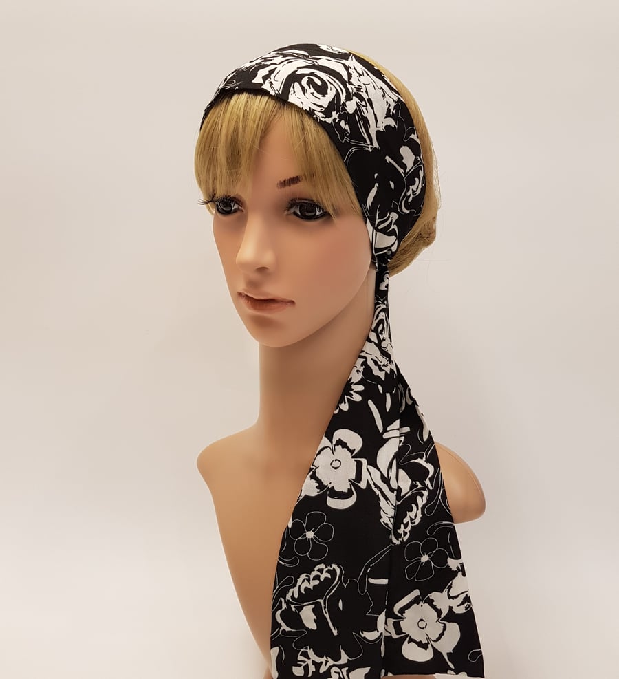 Head scarf, self tie hair scarf, long hairband, pin up hair tie, bandanna