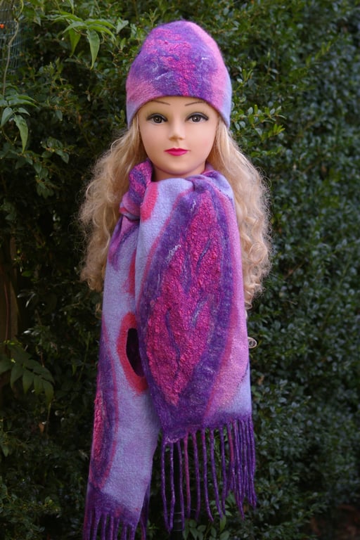 Merino Wool Felted Hat and Scarf Set