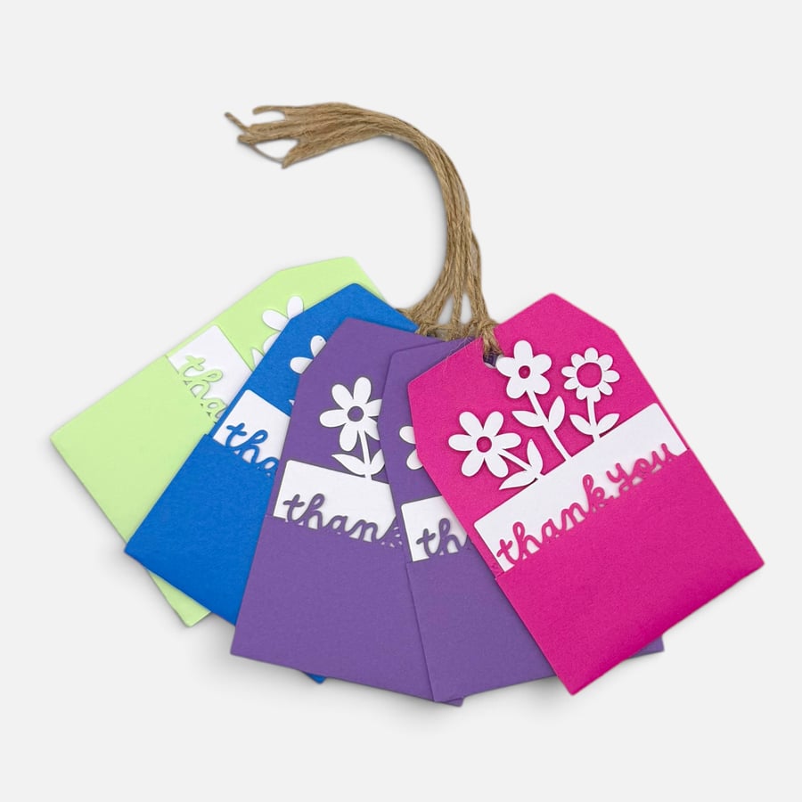 Set of 5 Colourful  Handmade Thank You Gift Tags with Removable Card Inserts