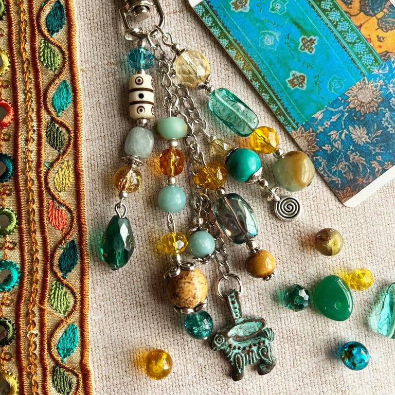 Aquamarine bag charm, March birthstone, aquamarine, boho-glam handbag accessory