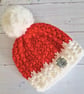 Christmas Crochet Baby Hat – Red & White with Pom Pom - CLEARANCE 