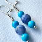 Sterling Silver dangle earrings with Turquoise Howlite and Sodalite beads 