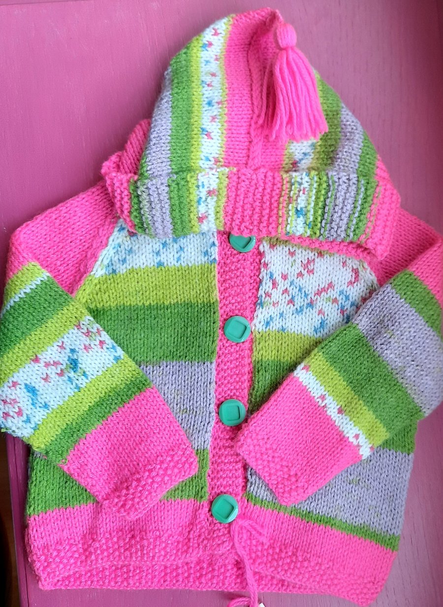 Pretty in pink hand-knitted toddler hoody 