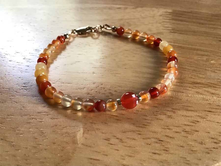 Natural Carnelian and orange Calcite Gold Filled (4mm) dainty bracelet “Sunfire”