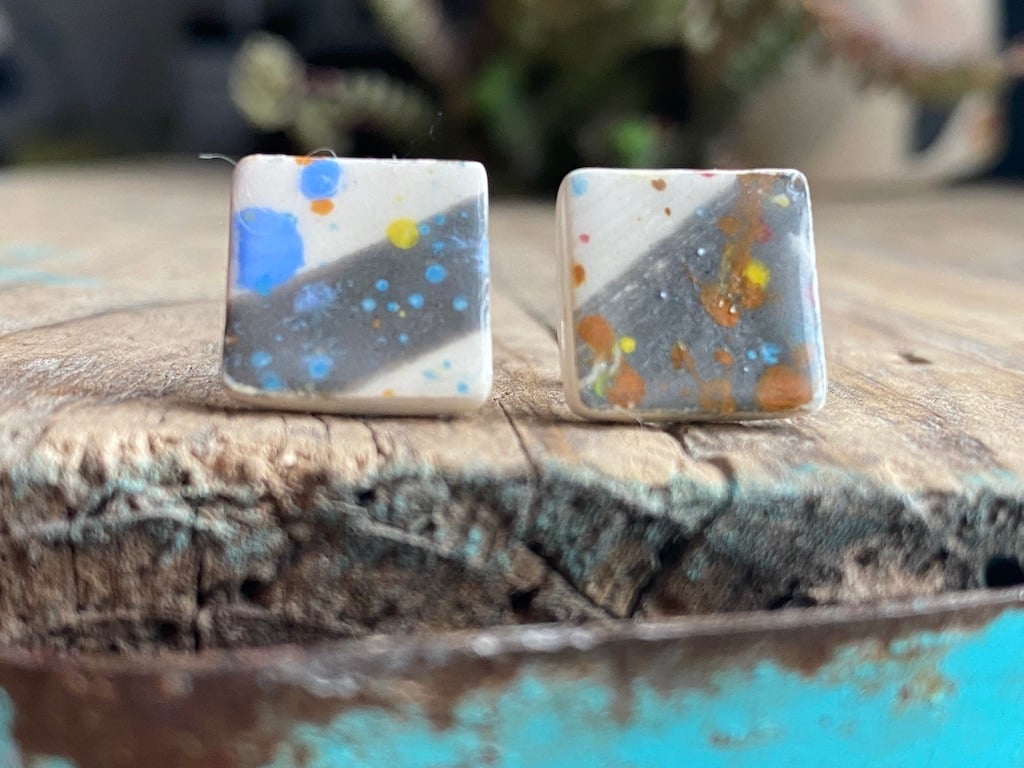 Handmade Ceramic and Sterling Silver Stud Earrings