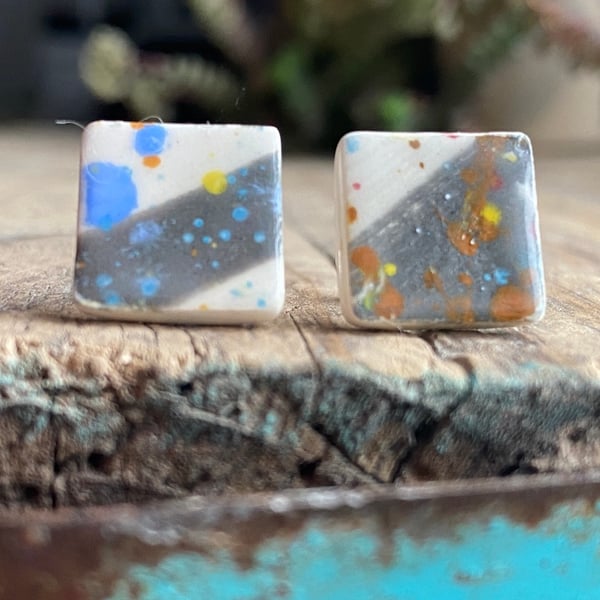 Handmade Ceramic and Sterling Silver Stud Earrings