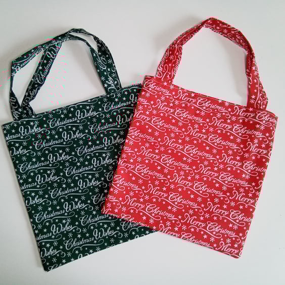 Gift bags, red, green Xmas gift bags, two Christmas wishes gift bags, gift wrap