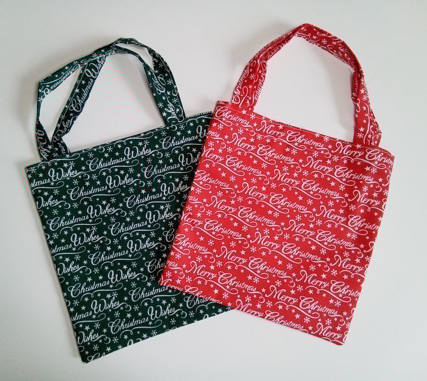 Gift bags, red, green Xmas gift bags, two Christmas wishes gift bags, gift wrap